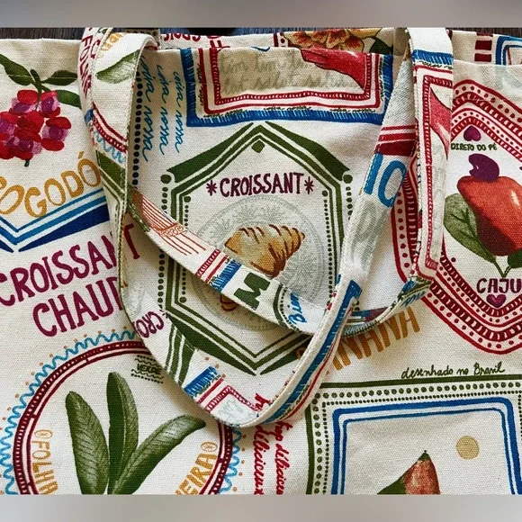 FARM RIO x SEZANE CROISSANT PRINT OVERSIZED CANVAS TOTE - Picture 5 of 7